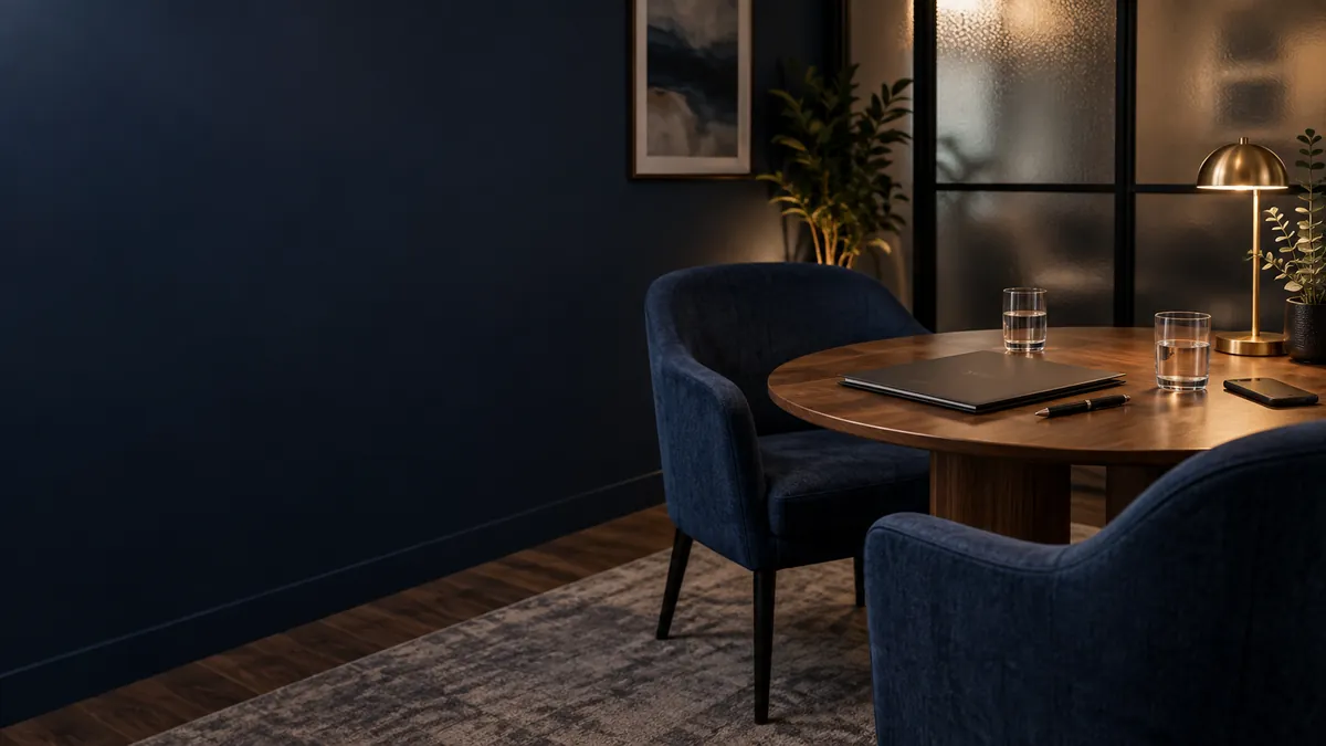 Detetive particular DF: ambiente ilustrativo de atendimento sigiloso com pasta fechada sobre a mesa